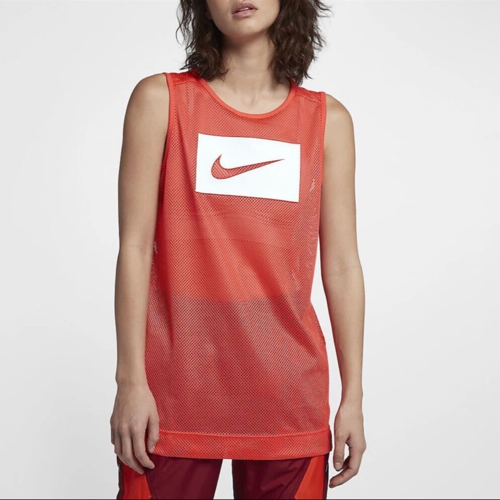 NWT Nike Sportswear Women's Mesh Tank Top Swoosh Block Muscle Tee Orange XXL - Picture 1 of 3